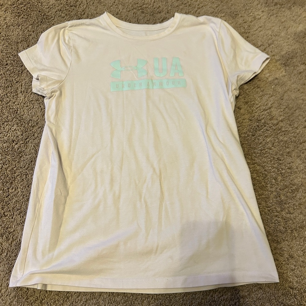 UA Kids White T-Shirt with Light Blue Logo